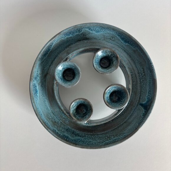 Other - Vintage Handmade Aqua Blue Ceramic 4 Candlestick Holder | Candelabra